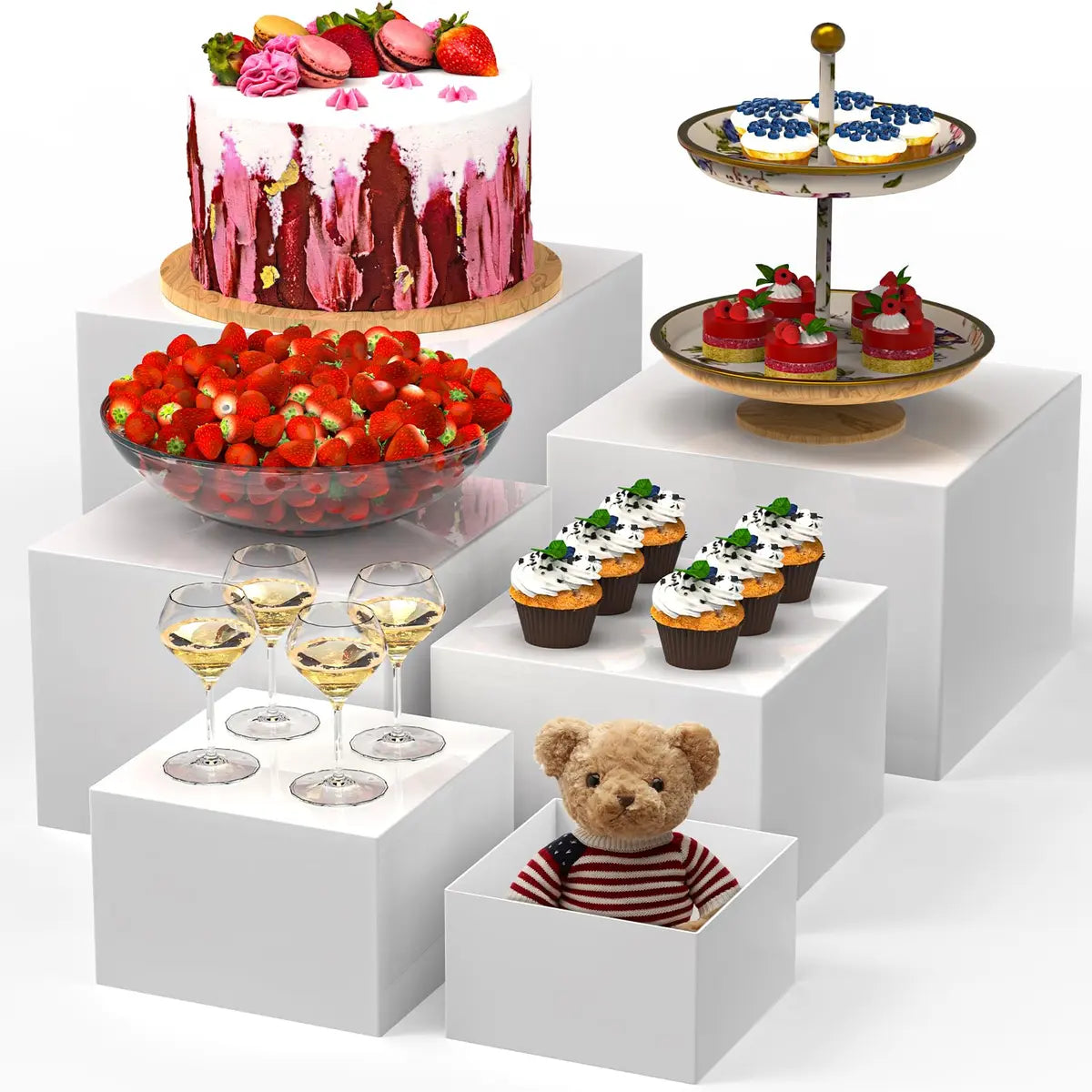6 PCS Buffet Risers for Food Display – White Nesting Display Stands Set