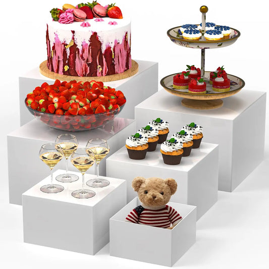 6 PCS Buffet Risers for Food Display – White Nesting Display Stands Set