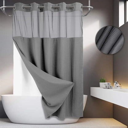 No Hook Shower Curtain with Snap-In Waterproof Liner