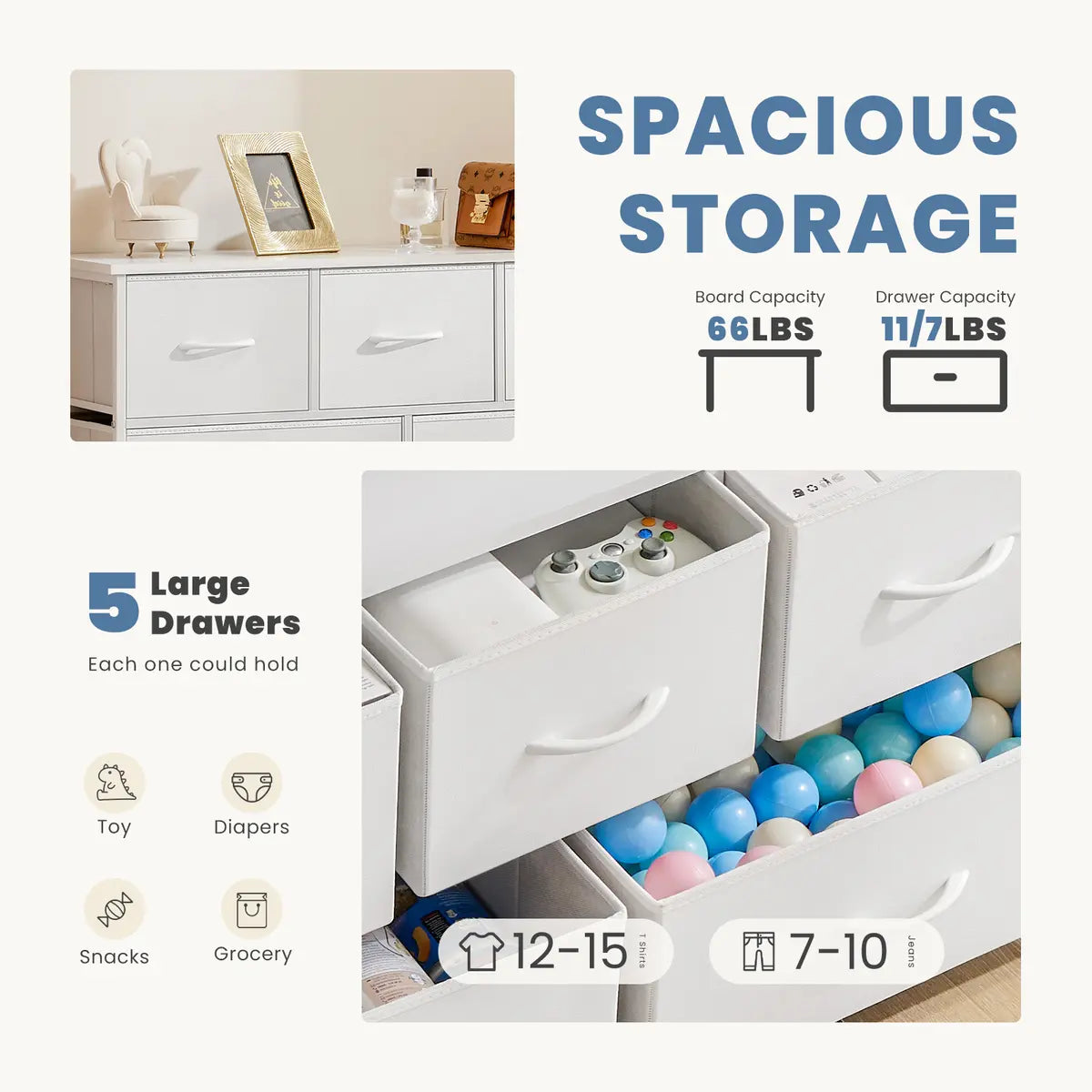 5-Drawer Fabric Dresser – Modern Bedroom Storage Organizer with Spacious Drawers