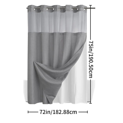 No Hook Shower Curtain with Snap-In Waterproof Liner