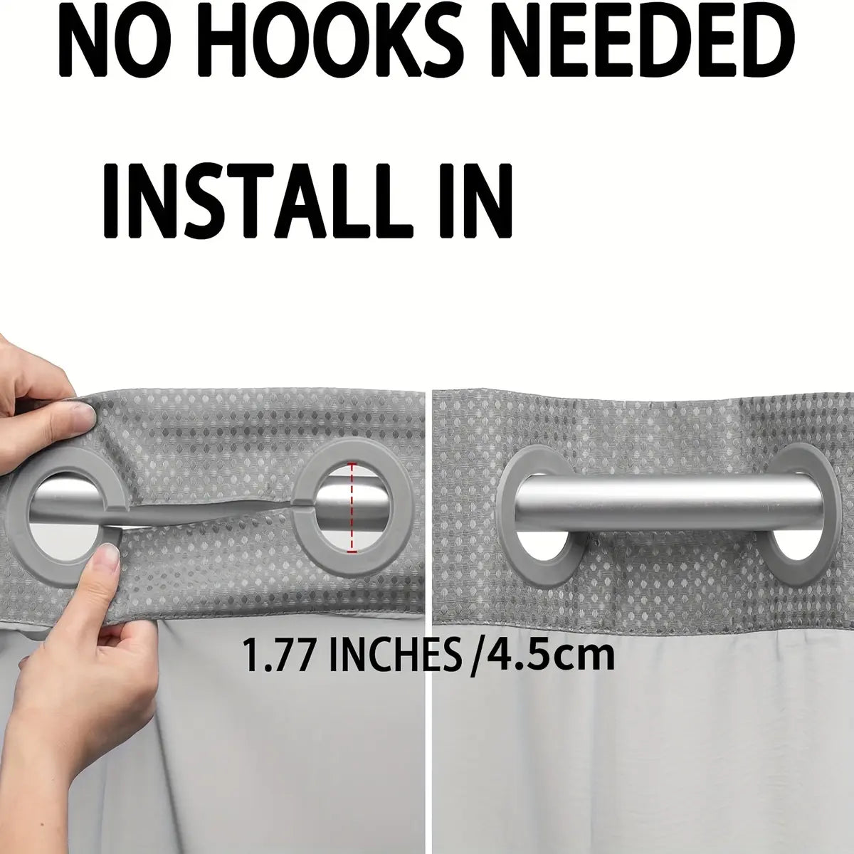 No Hook Shower Curtain with Snap-In Waterproof Liner