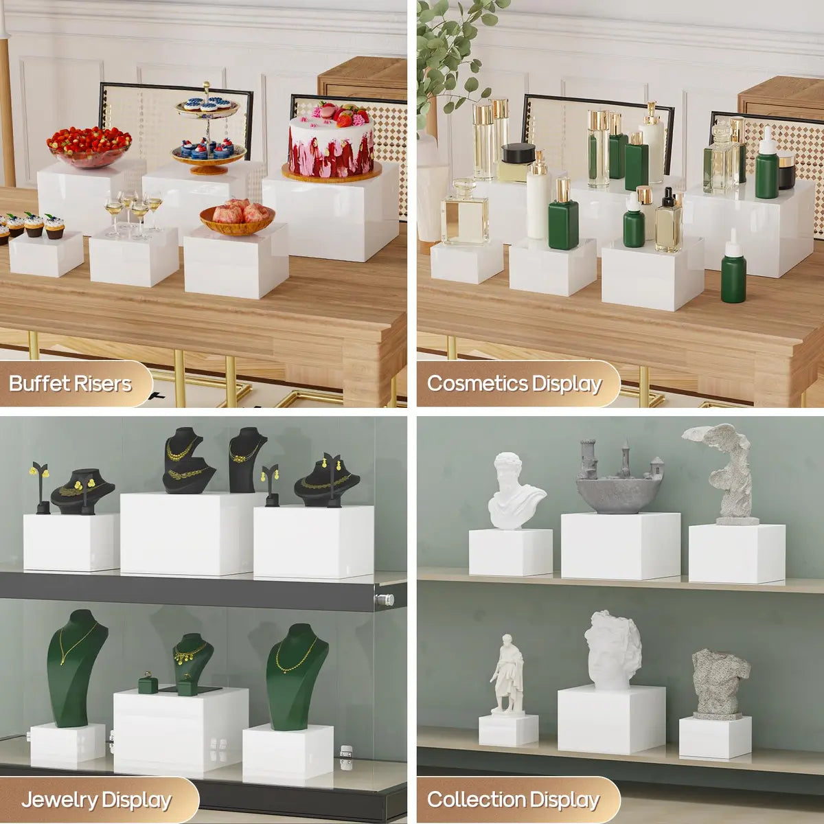 6 PCS Buffet Risers for Food Display – White Nesting Display Stands Set