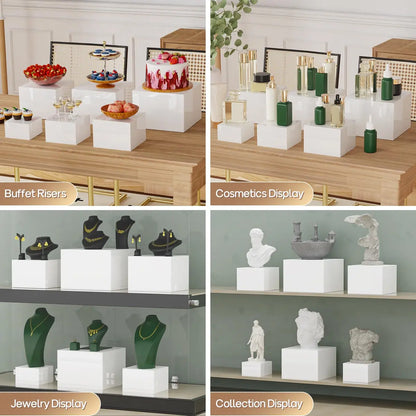 6 PCS Buffet Risers for Food Display – White Nesting Display Stands Set