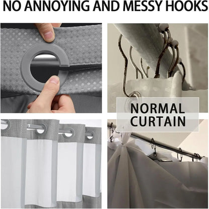 No Hook Shower Curtain with Snap-In Waterproof Liner