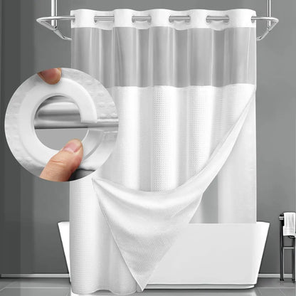 No Hook Shower Curtain with Snap-In Waterproof Liner