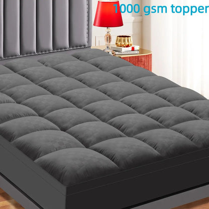 [MothersDayGift] WeCharmer Extra Thick Mattress 1000 GSM Topper, Down Alternative Overfill Plush Mattress Pad, Cooling Pillow Top with 8-21Inch Deep Pocket