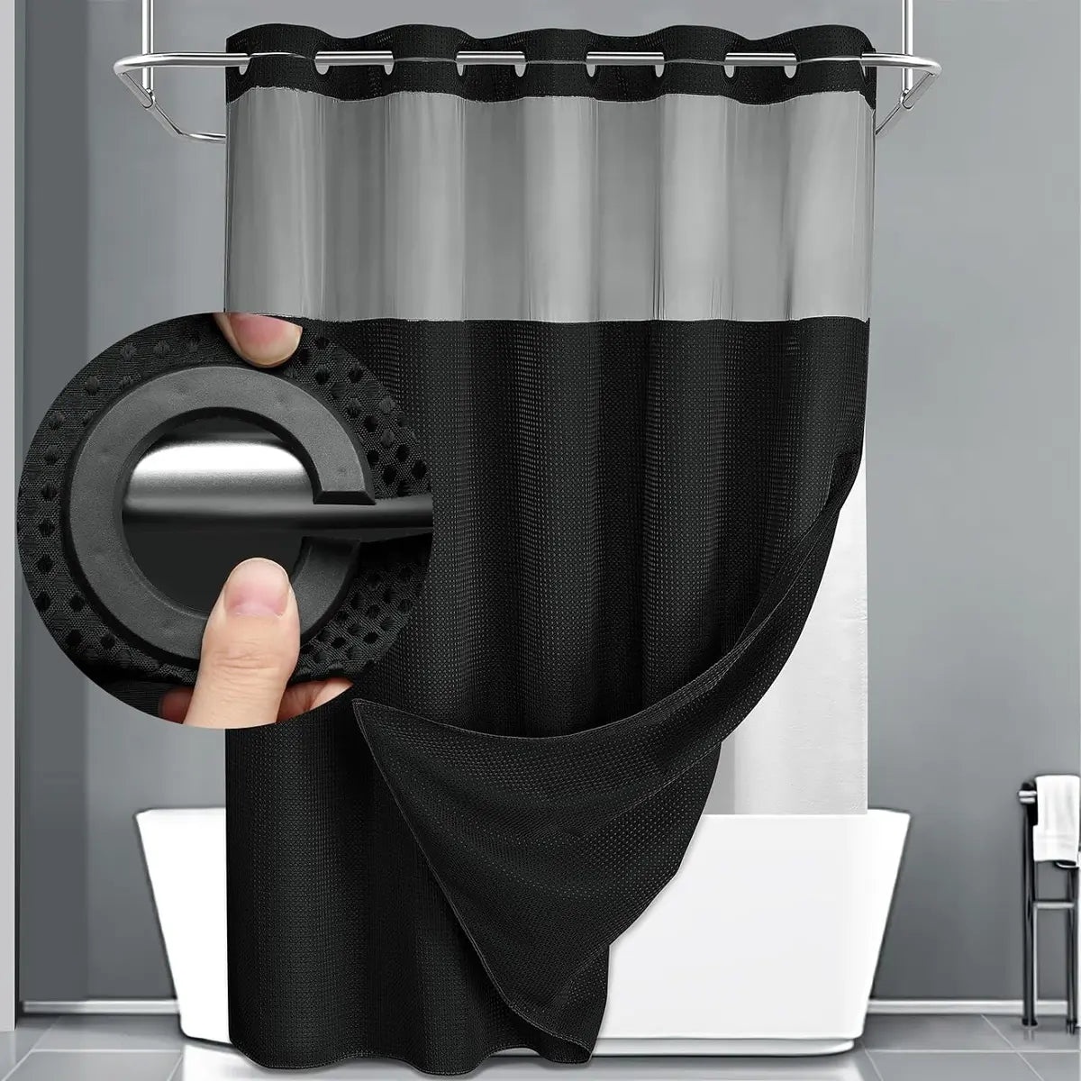 No Hook Shower Curtain with Snap-In Waterproof Liner